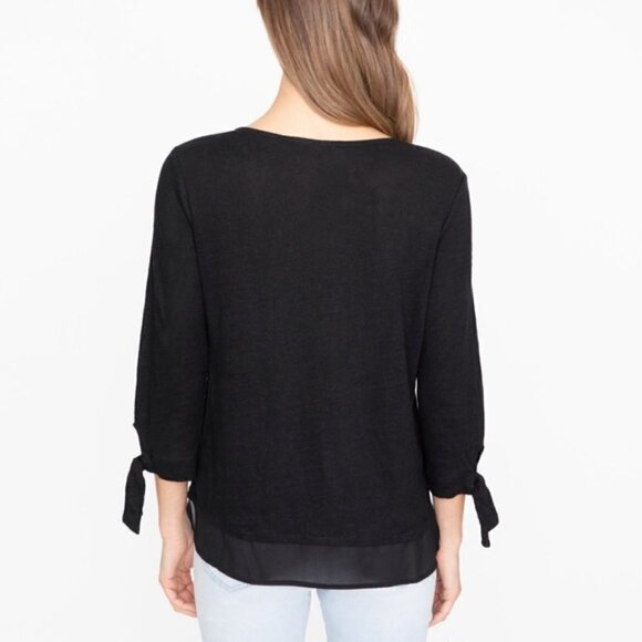 Sanctuary V Neck Black Sweater Top 3/4 Sleeve Lightweight Linen - Picture 3 of 9